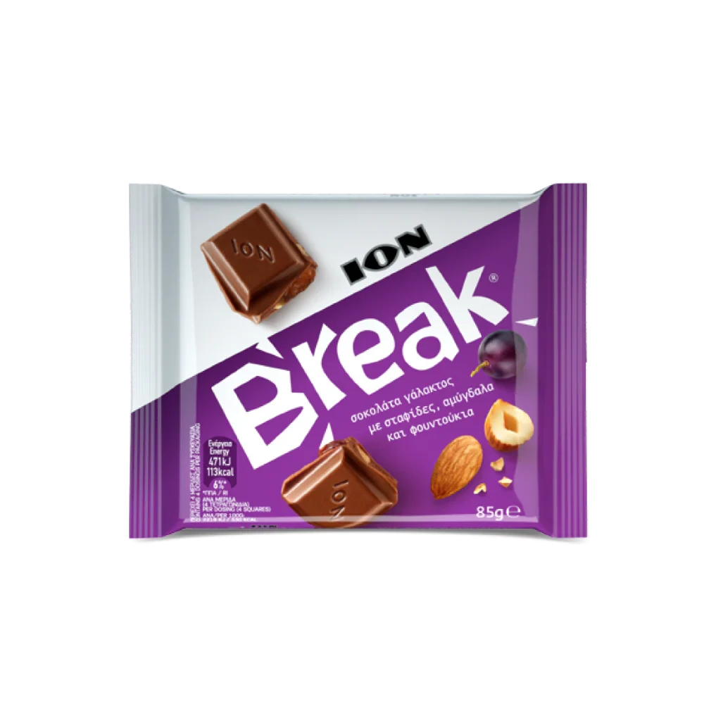 شوكولاتة ايون بريك بالحليب والزبيب والبندق -90 جرام