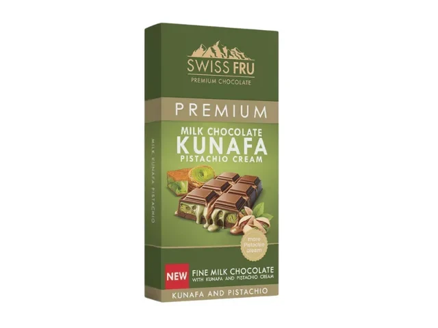 شوكولاتة swiss fru premium with kunafa pistachio cream بالحليب  -100 جرام