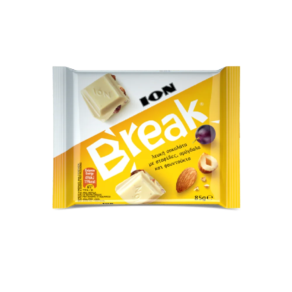 شوكولاتة ايون بريك وايت شوكليت بالحليب والعنب والبندق -90 جرام